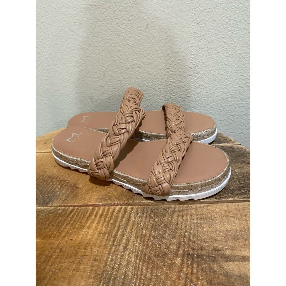 Marc Fisher LTD Jaimee Brown Leather Braided Espadrille Sandals Size 8.5